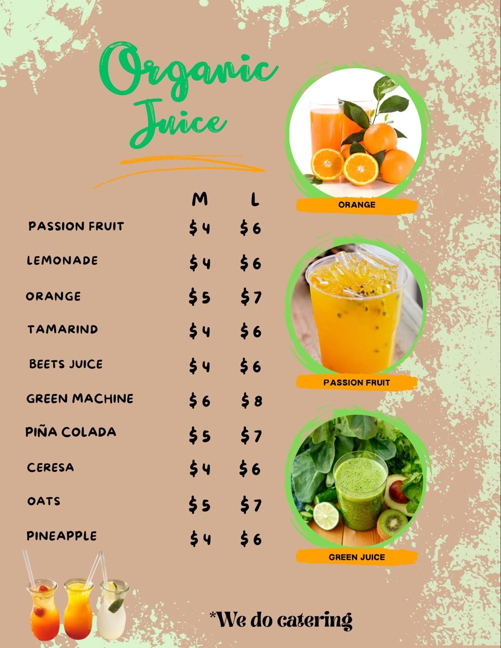 Organic Juice menu