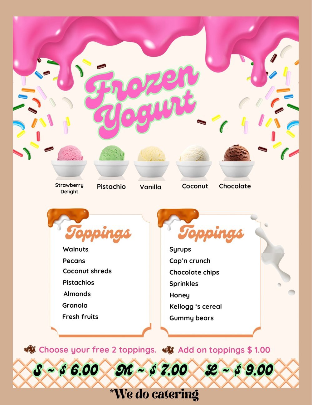 Frozen Yogurt menu